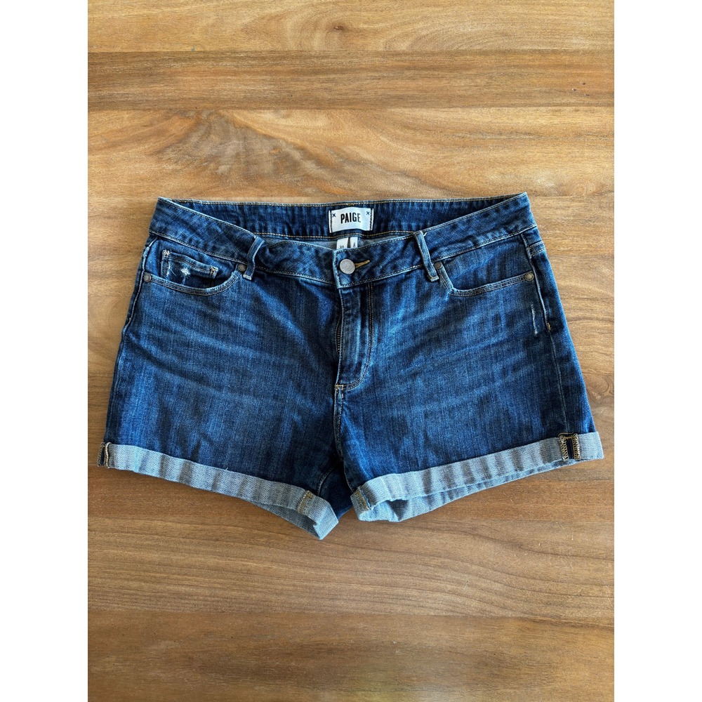 Paige Jimmy Denim Shorts Dark Wash Cuffed Size 30 Womens Boyfriend Jean Shorts